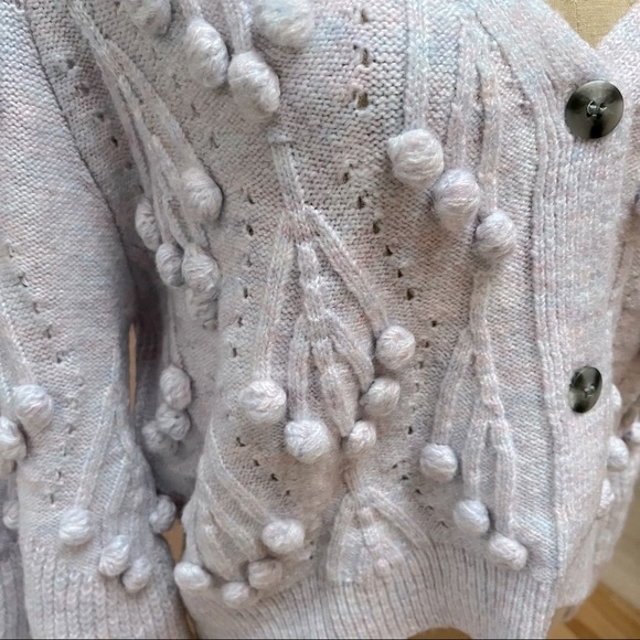 LAST 1! Cropped Pom Pom Lavender Sweater Cardigan - Picture 6 of 10